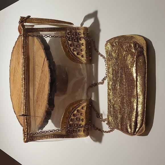 PVC Transparent Crossbody or Wristlet Bag, Gold, 2 Piece - Picture 3 of 16